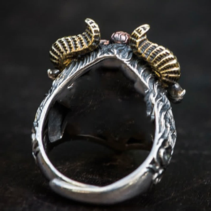 Dominierender Rock-Bullen-Pferde-Totem-Ring für Herren mit verstellbarem Öffnungswinkel