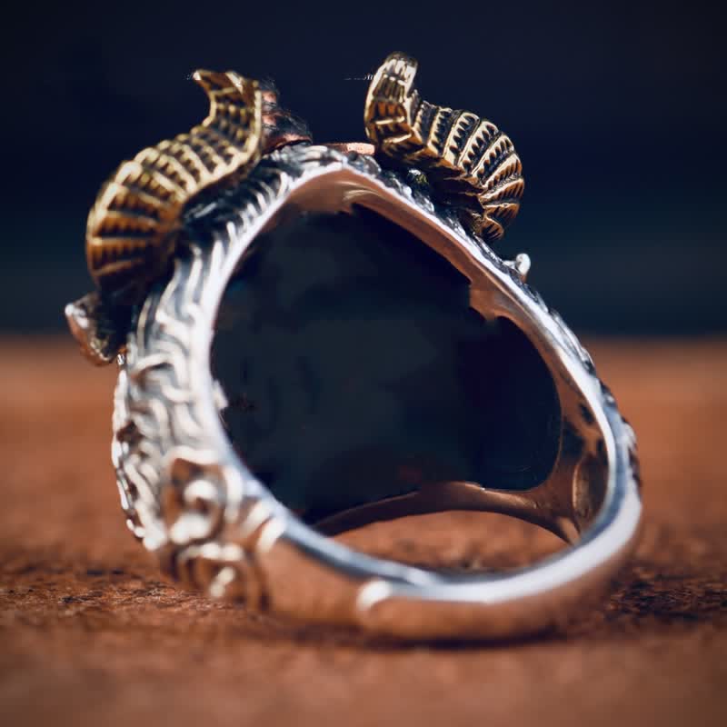 Dominierender Rock-Bullen-Pferde-Totem-Ring für Herren mit verstellbarem Öffnungswinkel