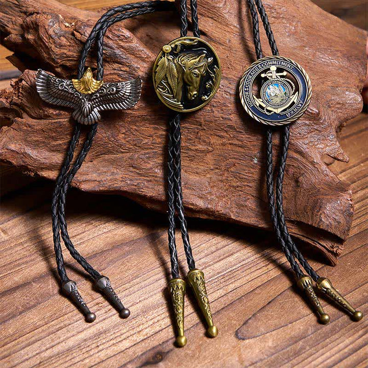 Bolo Ties Bundle Set mit Retro-Pferd und fliegendem Adler, Marineblau, Anker