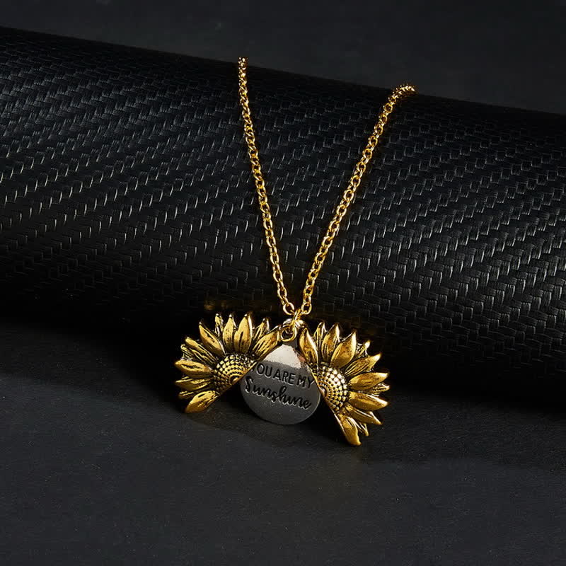 Vintage Sonnenblumen Medaillon Anhänger Schlüsselanhänger Halskette - Halskette - Gold - image 4