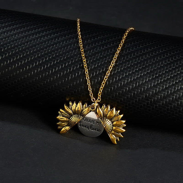 Vintage Sonnenblumen Medaillon Anhänger Schlüsselanhänger Halskette - Halskette - Gold - image 4