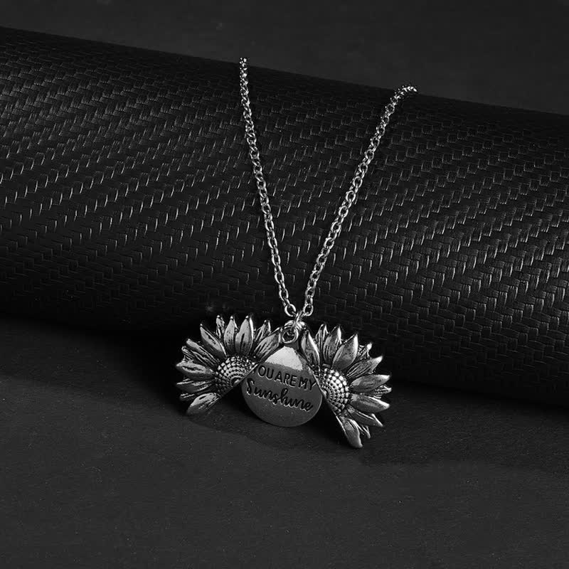 Vintage Sonnenblumen Medaillon Anhänger Schlüsselanhänger Halskette - Halskette - Silber - image 2
