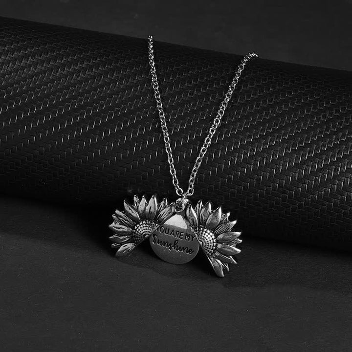 Vintage Sonnenblumen Medaillon Anhänger Schlüsselanhänger Halskette - Halskette - Silber - image 2