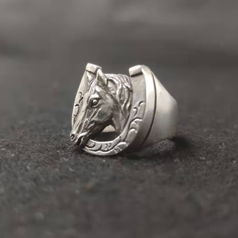 Dominierender Rock-Bullen-Pferde-Totem-Ring für Herren mit verstellbarem Öffnungswinkel