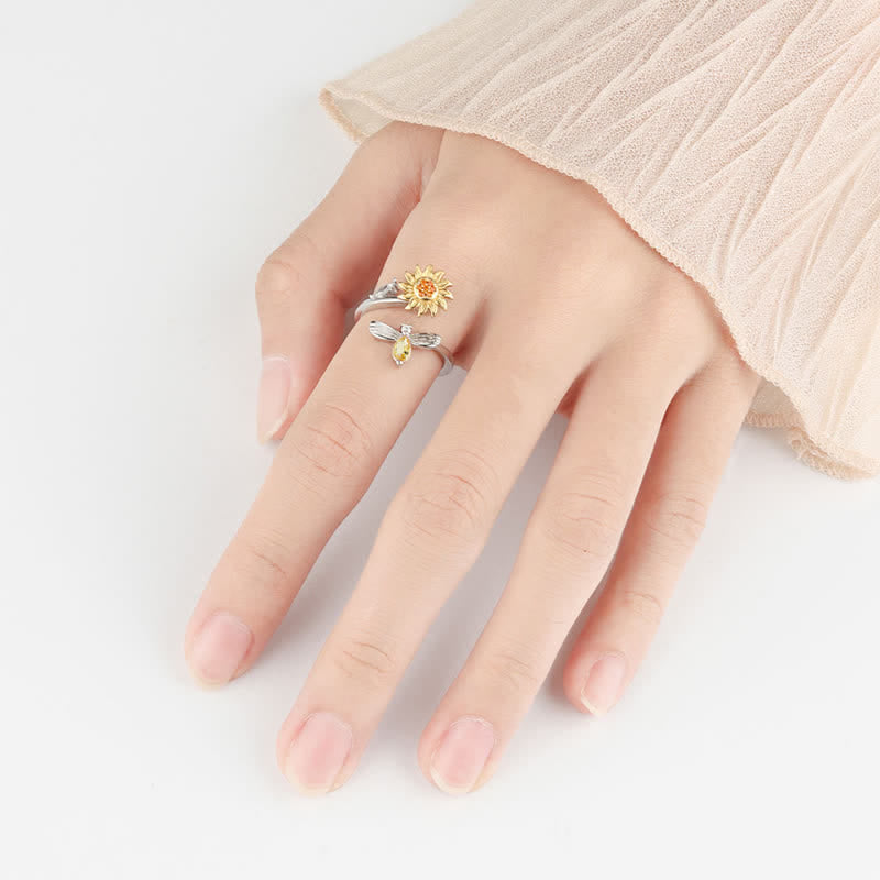 Fidget Spinning Sonnenblume Rose Biene verstellbarer Ring - image 1