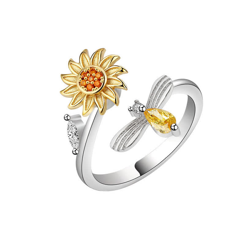 Fidget Spinning Sonnenblume Rose Biene verstellbarer Ring - Sonnenblume - image 0
