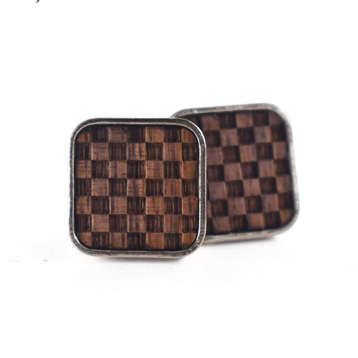 Manschettenknöpfe aus Holz für Herren mit kleinen Schachbrettquadraten - Schwarzes Holz - image 0