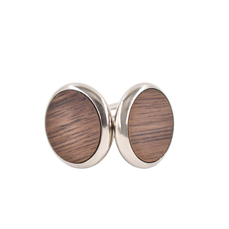 Runde Manschettenknöpfe aus Holz für Herren, Business, Hochzeit - Braun - image 3