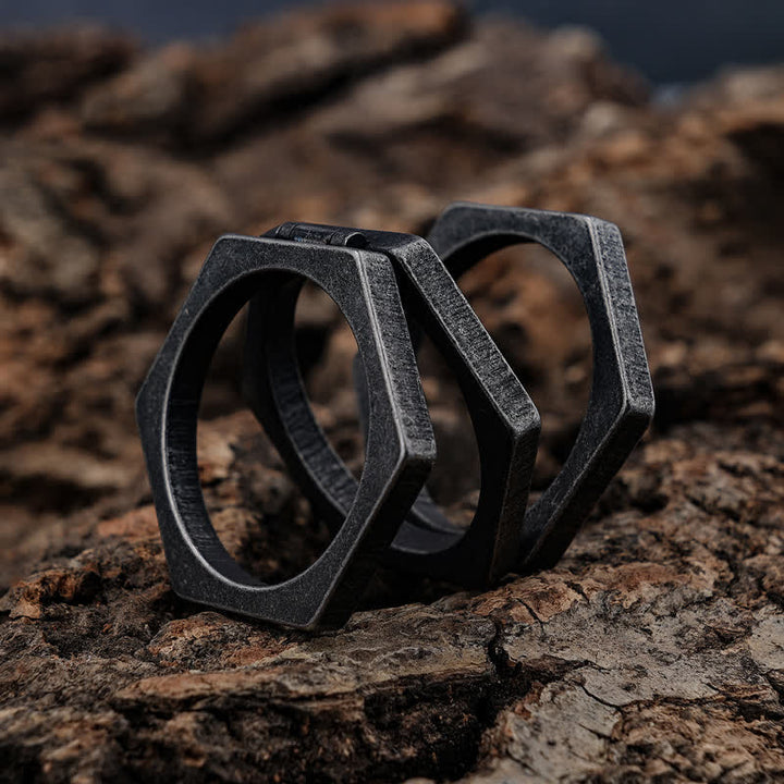 Von den Wikingern inspirierter 3-in-1-Verbindungsring mit geometrischem Sechseck