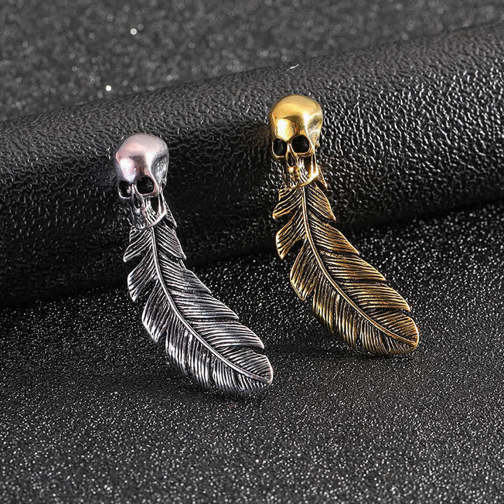 Coole Hip Hop Totenkopf &amp; Feder Brosche