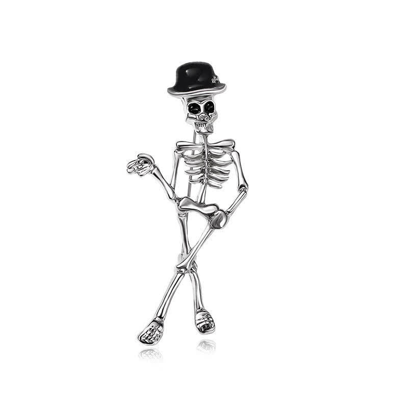 Horror Cool Sketelon Totenkopf Emaille Hut Brosche