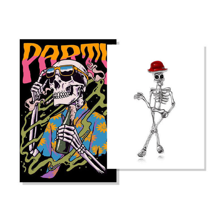 Horror Cool Sketelon Totenkopf Emaille Hut Brosche