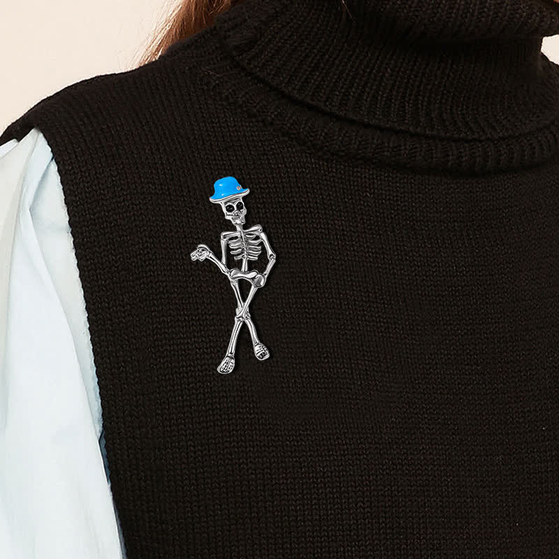 Horror Cool Sketelon Totenkopf Emaille Hut Brosche