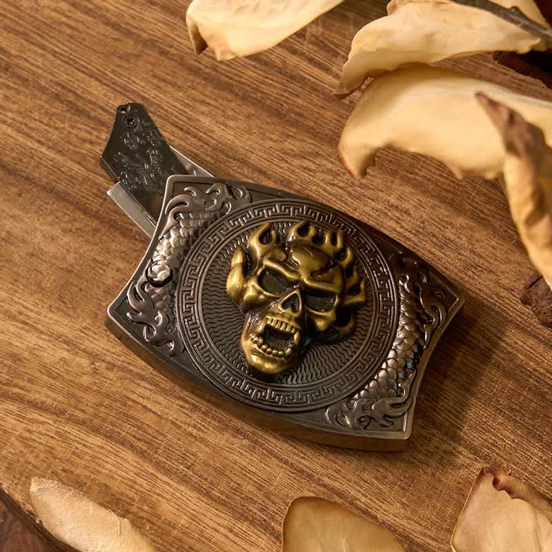 Totenkopf DIY Verstecktes Messer Gürtelschnalle Longhorn Anhänger Bull Ring Bundle Set
