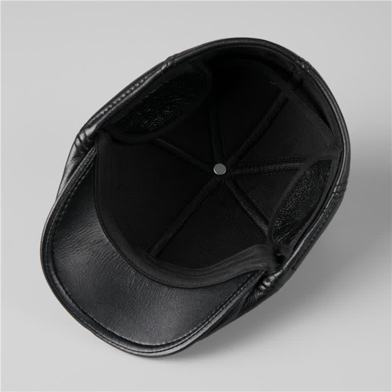 Schwarze Ivy Cap Warme Ohrenschützer Leder Baskenmütze - image 6