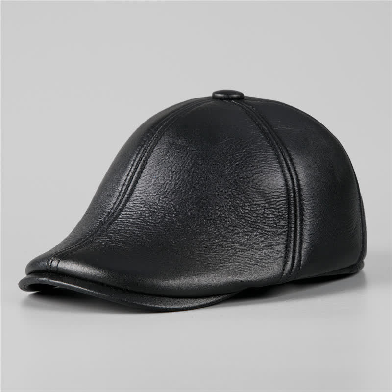 Schwarze Ivy Cap Warme Ohrenschützer Leder Baskenmütze - Schwarz - L (23 1/4"-23 5/8") - image 1