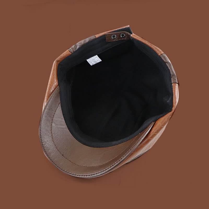 Baskenmütze aus Leder mit Alligator-Print und Vintage-Nähten