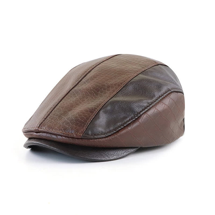 Baskenmütze aus Leder mit Alligator-Print und Vintage-Nähten