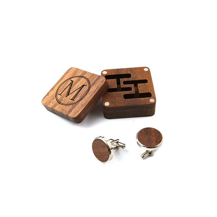 Personalisierte Manschettenknöpfe aus Holz mit graviertem Buchstaben für Herren