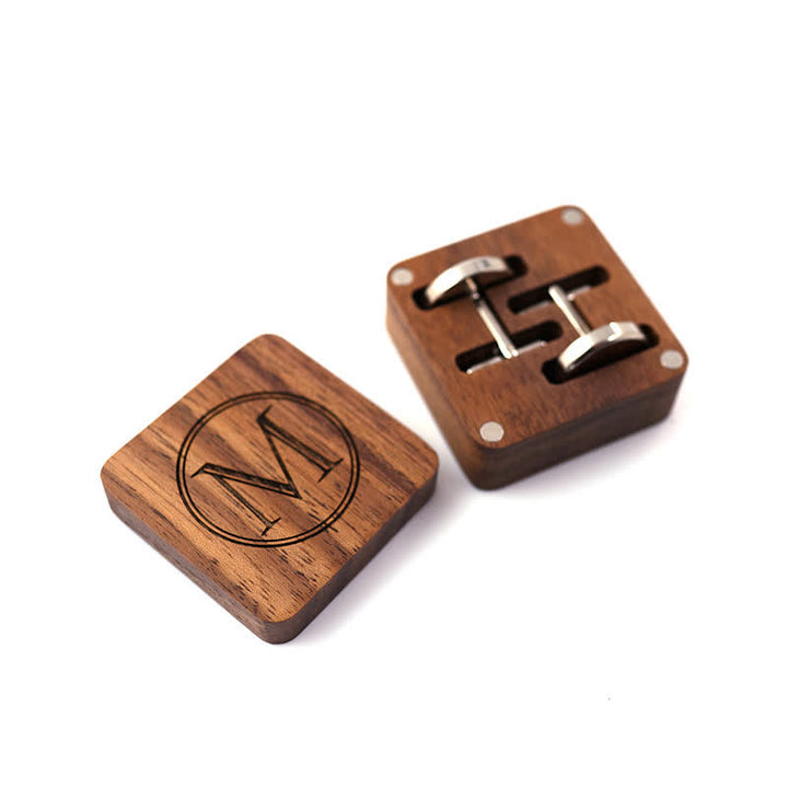 Personalisierte Manschettenknöpfe aus Holz mit graviertem Buchstaben für Herren