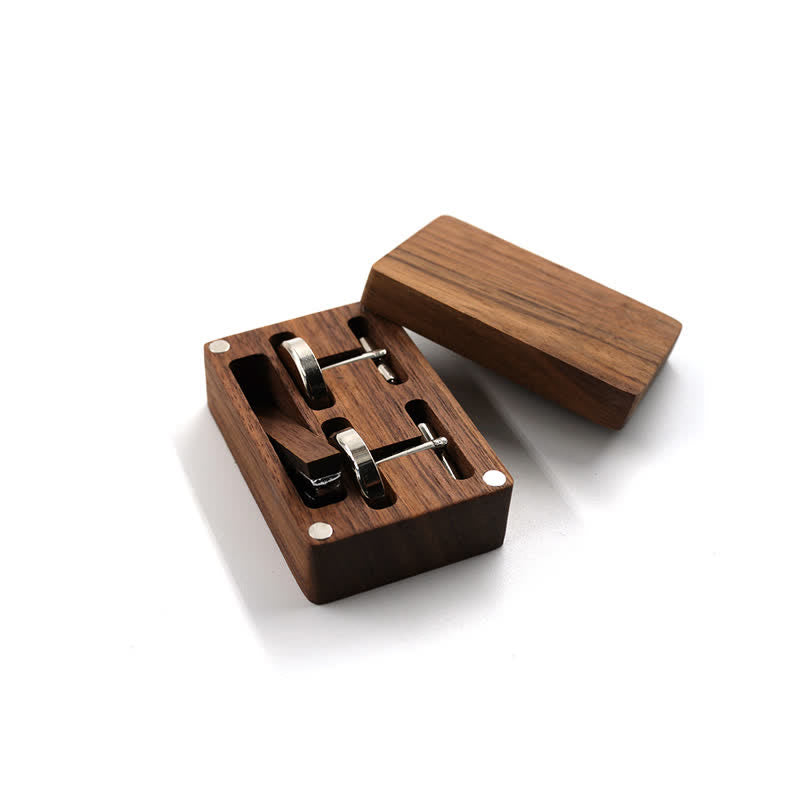 Herren-Manschettenknöpfe aus Holz mit individueller Gravur, Box-Oberfläche, Hochzeitstag - Leer - image 1