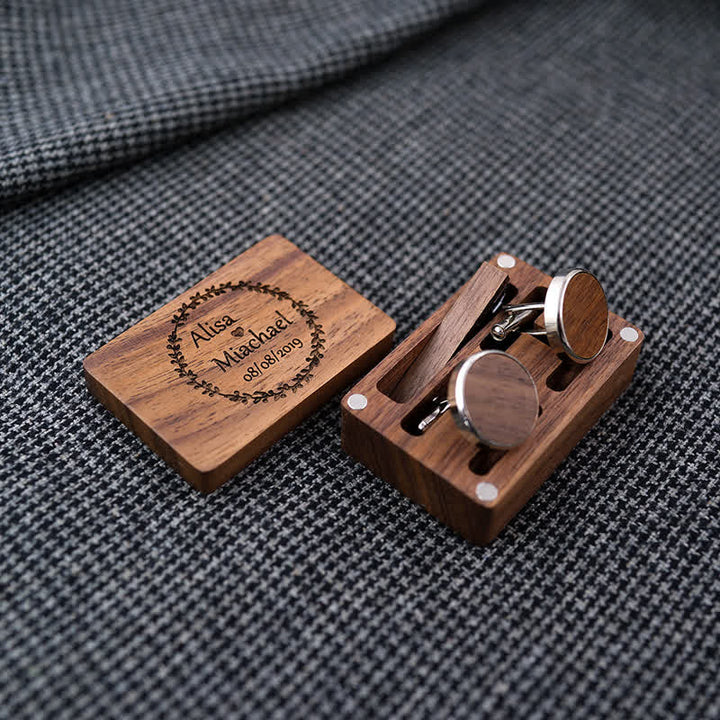 Herren-Manschettenknöpfe aus Holz mit individueller Gravur, Box-Oberfläche, Hochzeitstag