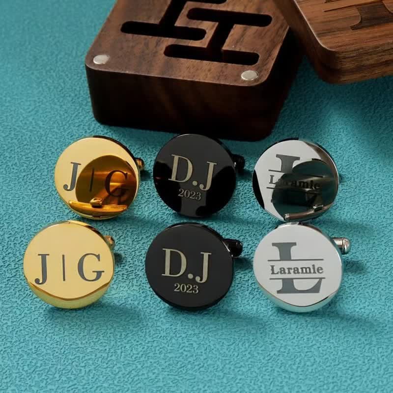 Herren-Manschettenknöpfe aus Holz mit individueller Gravur, Box-Oberfläche, Hochzeitstag