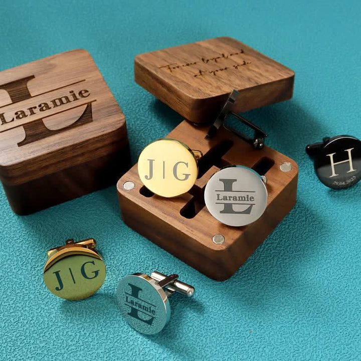 Herren-Manschettenknöpfe aus Holz mit individueller Gravur, Box-Oberfläche, Hochzeitstag