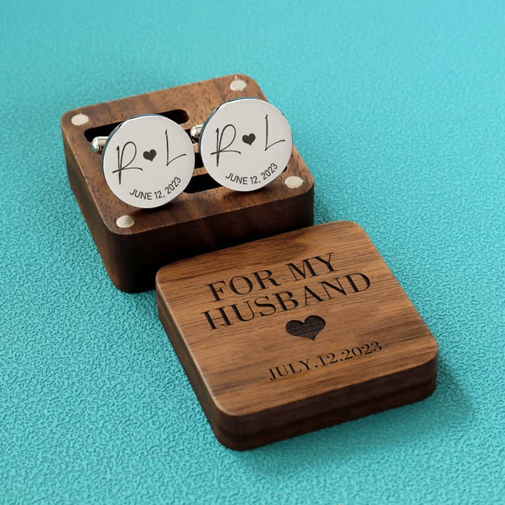 Herren-Manschettenknöpfe aus Holz mit individueller Gravur, Box-Oberfläche, Hochzeitstag - Brauch - Schwarz - image 0