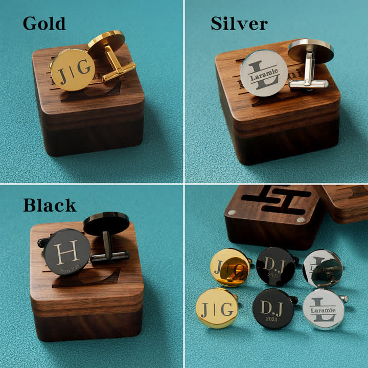 Herren-Manschettenknöpfe aus Holz mit individueller Gravur, Box-Oberfläche, Hochzeitstag