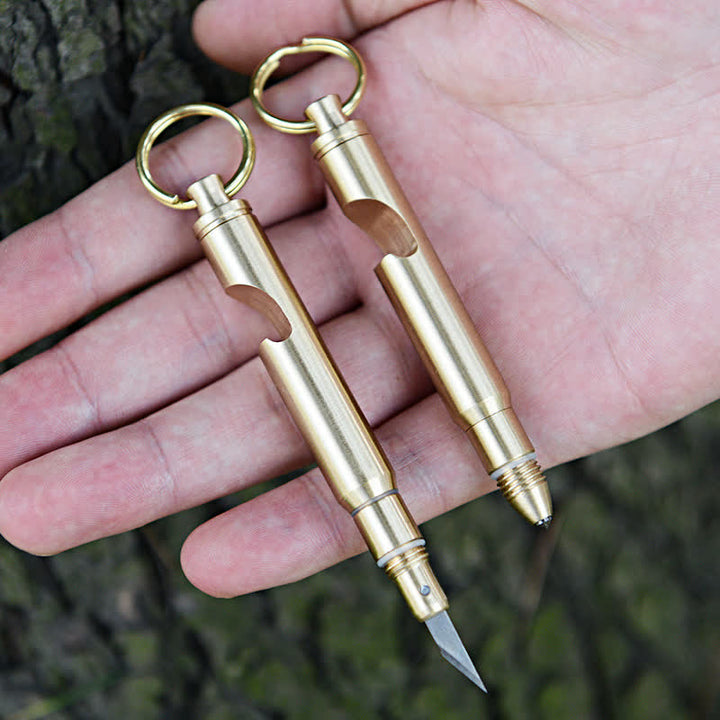 Multifunktionaler Flaschenöffner, verstecktes Messer, abnehmbarer Bullet-Schlüsselanhänger