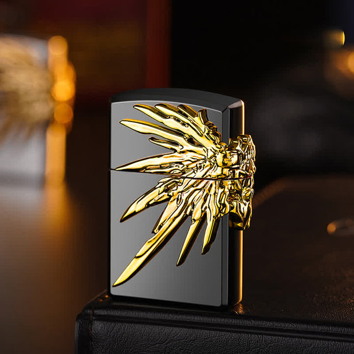 Dreiseitiges, nachfüllbares Butanfeuerzeug mit 3D-Flügel-Relief - Schwarz & Gold - image 1