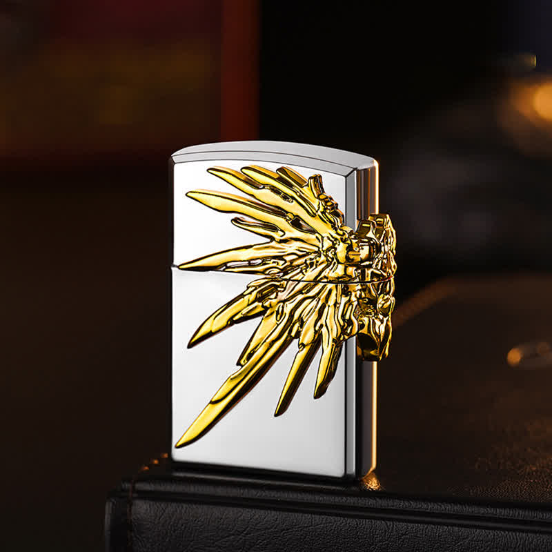 Dreiseitiges, nachfüllbares Butanfeuerzeug mit 3D-Flügelrelief auf drei Seiten - Silber & Gold - image 4