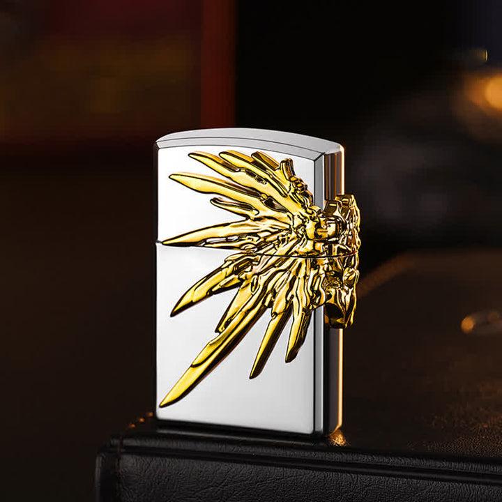 Dreiseitiges, nachfüllbares Butanfeuerzeug mit 3D-Flügelrelief auf drei Seiten - Silber & Gold - image 4