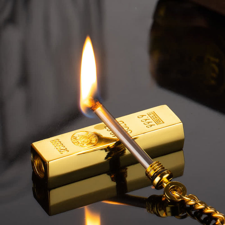 Nachfüllbares Ölfeuerzeug mit Streichholz in Goldbarren-Dollar-Form
