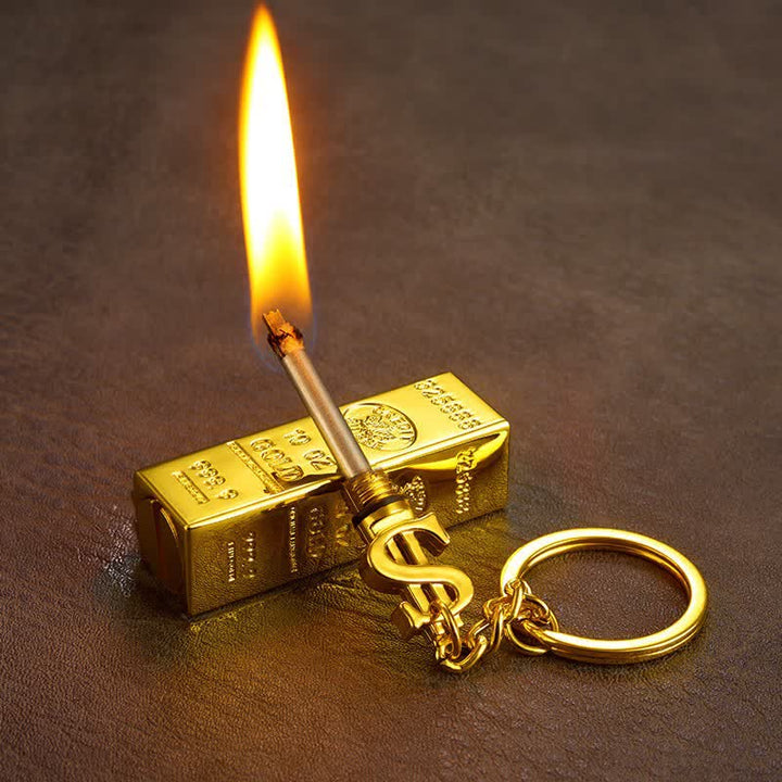 Nachfüllbares Ölfeuerzeug mit Streichholz in Goldbarren-Dollar-Form