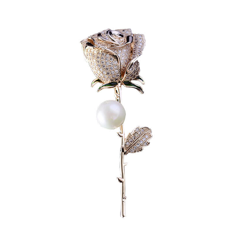 Elegante Brosche mit Rosenblüten-Imitationsperle für Damen