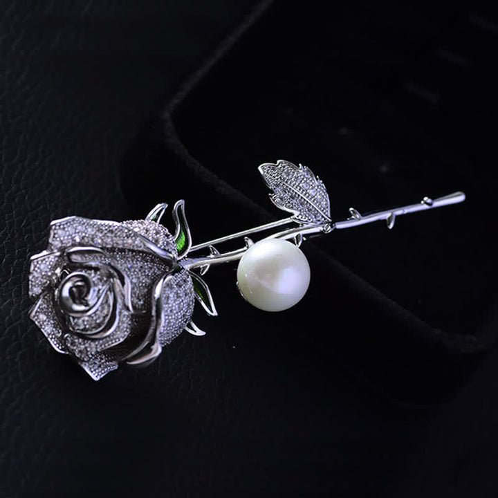 Elegante Brosche mit Rosenblüten-Imitationsperle für Damen