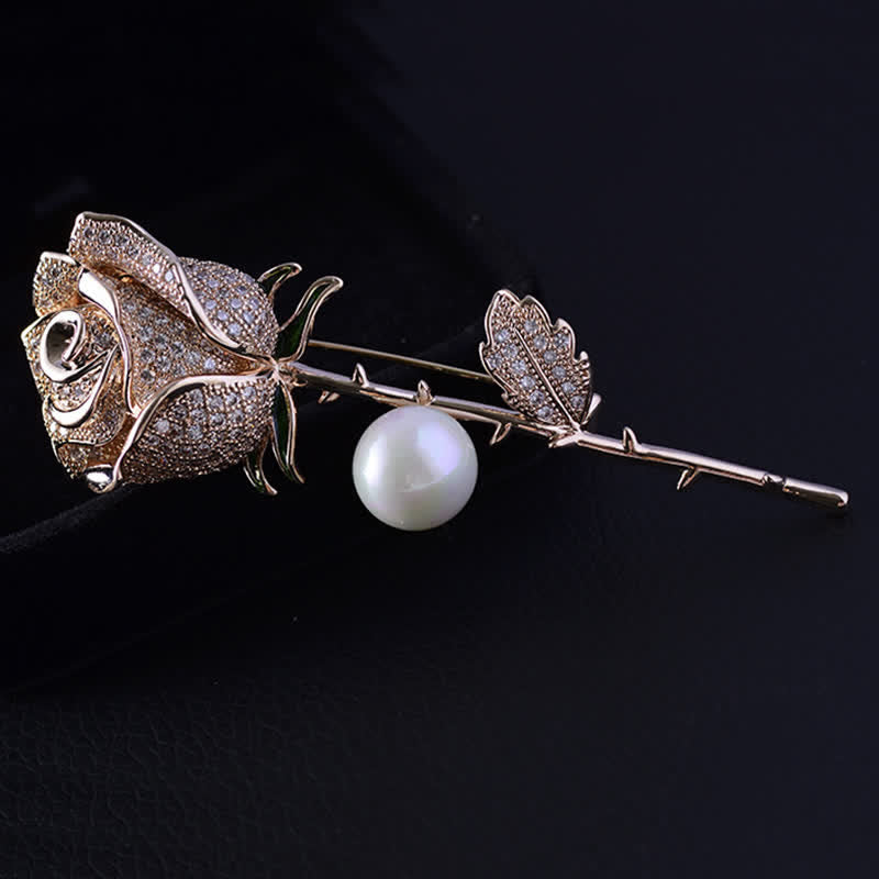 Elegante Brosche mit Rosenblüten-Imitationsperle für Damen