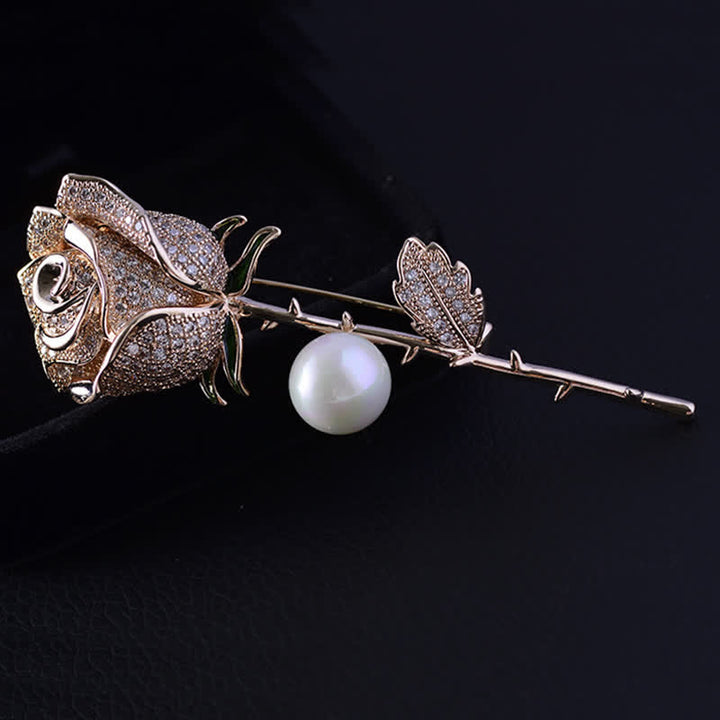 Elegante Brosche mit Rosenblüten-Imitationsperle für Damen