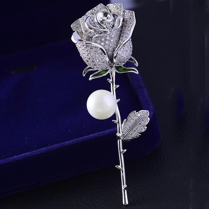 Elegante Brosche mit Rosenblüten-Imitationsperle für Damen