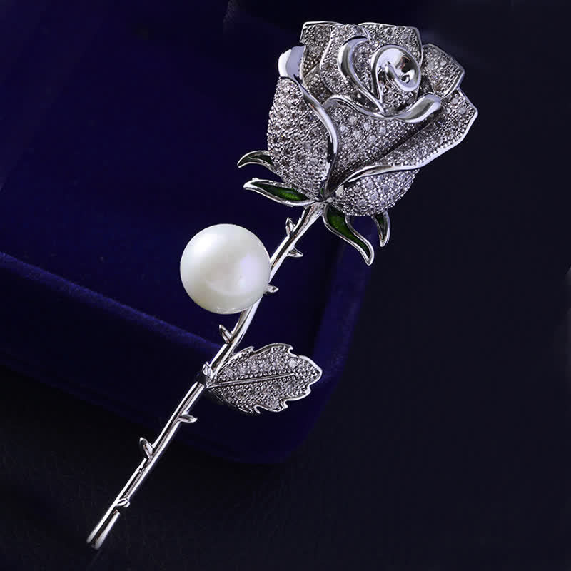Elegante Brosche mit Rosenblüten-Imitationsperle für Damen