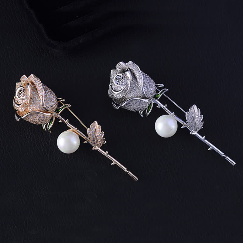 Elegante Brosche mit Rosenblüten-Imitationsperle für Damen