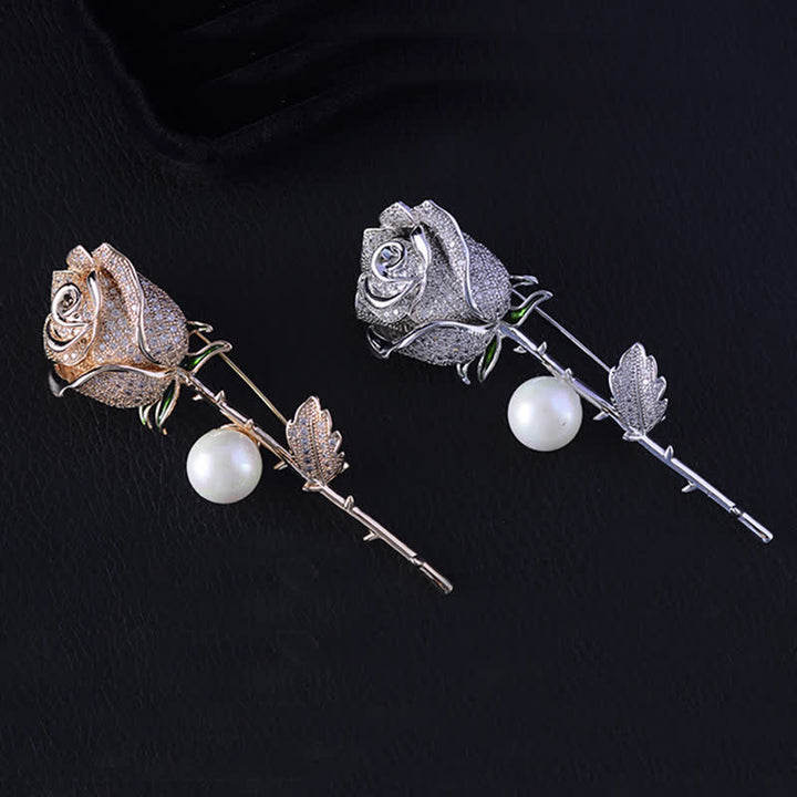 Elegante Brosche mit Rosenblüten-Imitationsperle für Damen