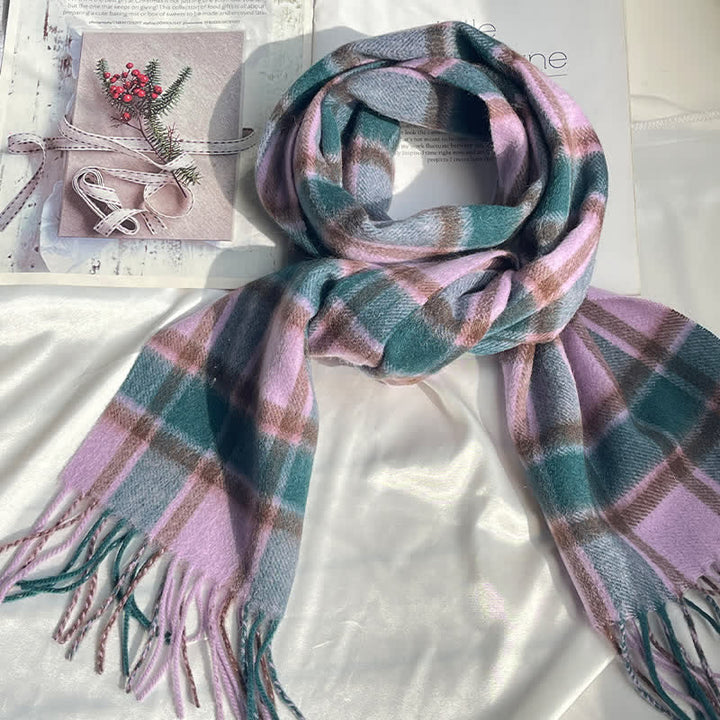 Unisex Vintage Kaschmirschal in passender Farbe mit Karomuster