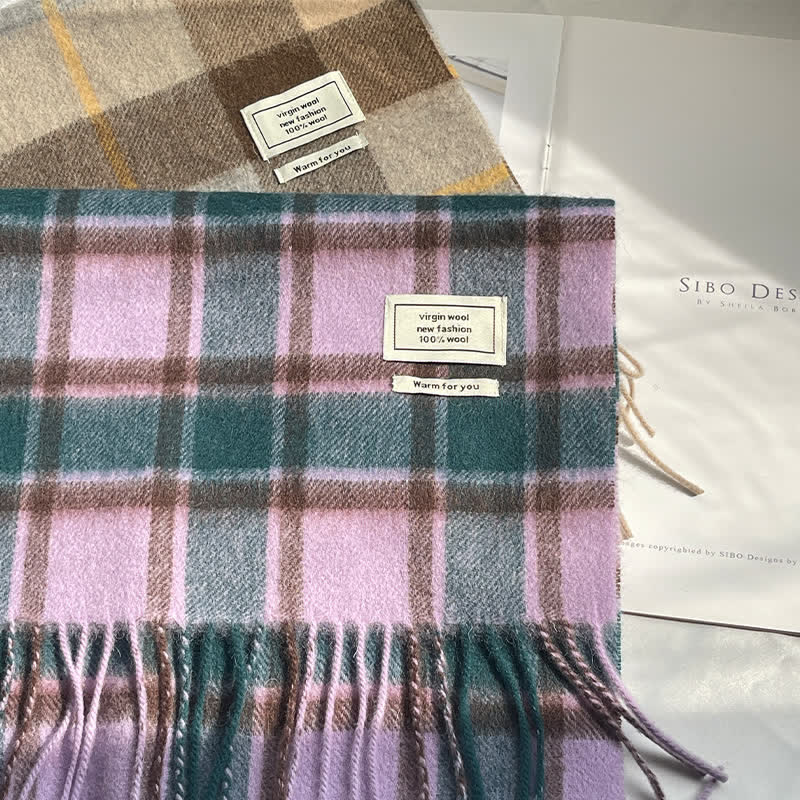 Unisex Vintage Kaschmirschal in passender Farbe mit Karomuster
