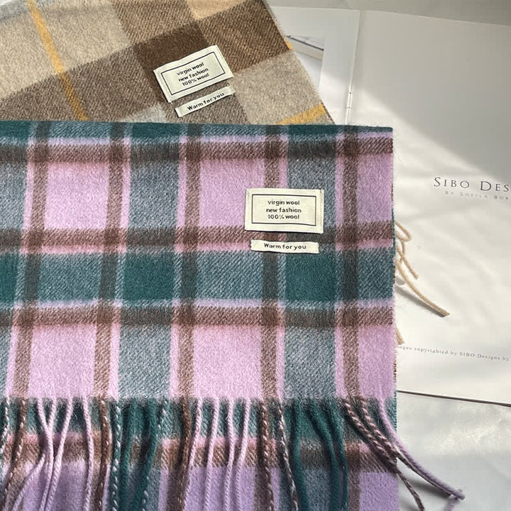 Unisex Vintage Kaschmirschal in passender Farbe mit Karomuster