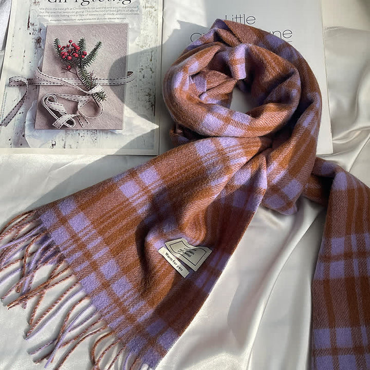 Unisex Vintage Kaschmirschal in passender Farbe mit Karomuster