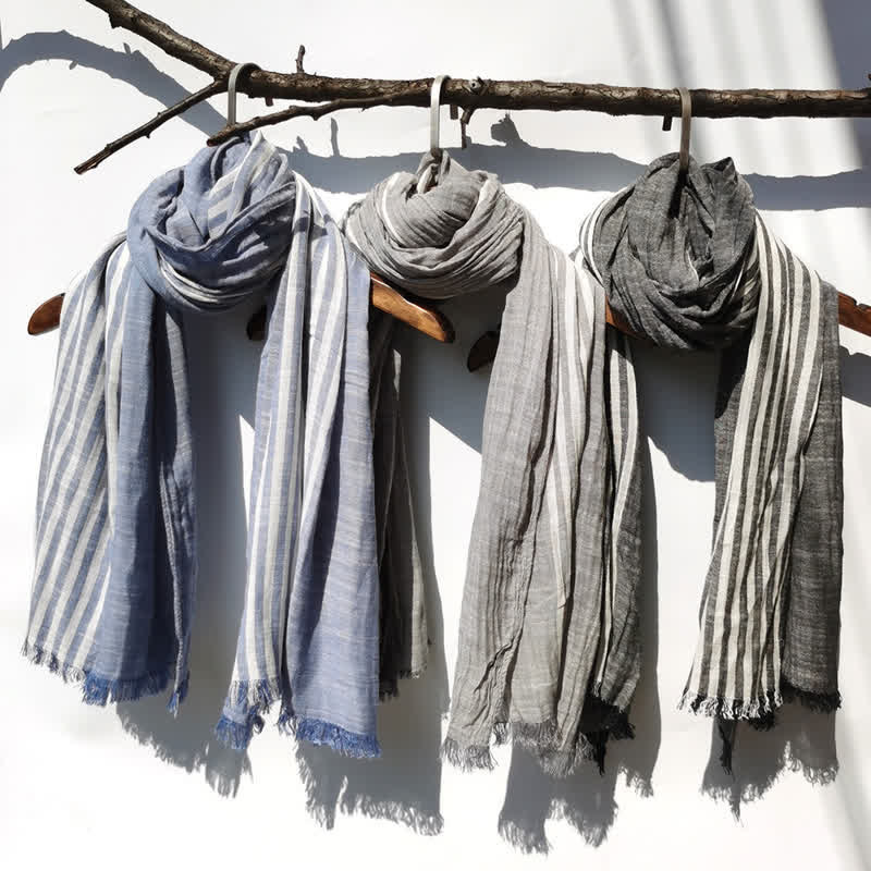 Unisex gestreifter Baumwollleinenschal für Frühling und Herbst
