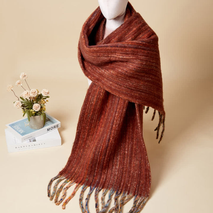 Unisex Bohemian gestreifter Mehrfarbiger Fransenschal
